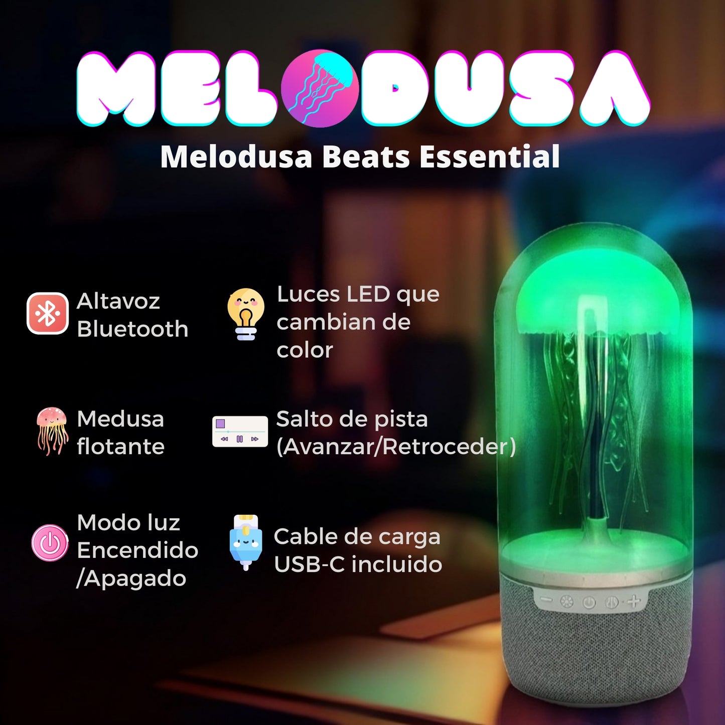 Melodusa™ Beats Essential - Lámpara con Altavoz de Medusa